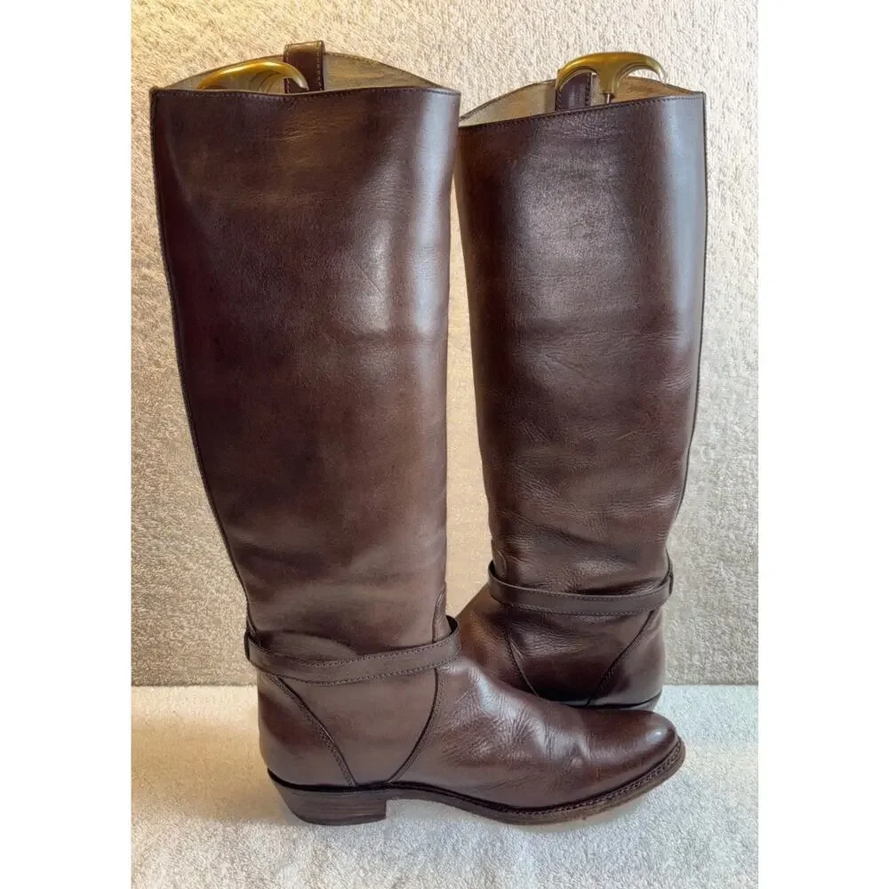 FRYE LOGO 76475 Cognac Leather Equestrian Riding Boots Women US 8.5 B